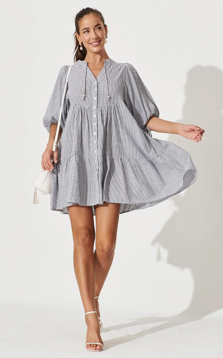 Melody Dress - Grey Stripe