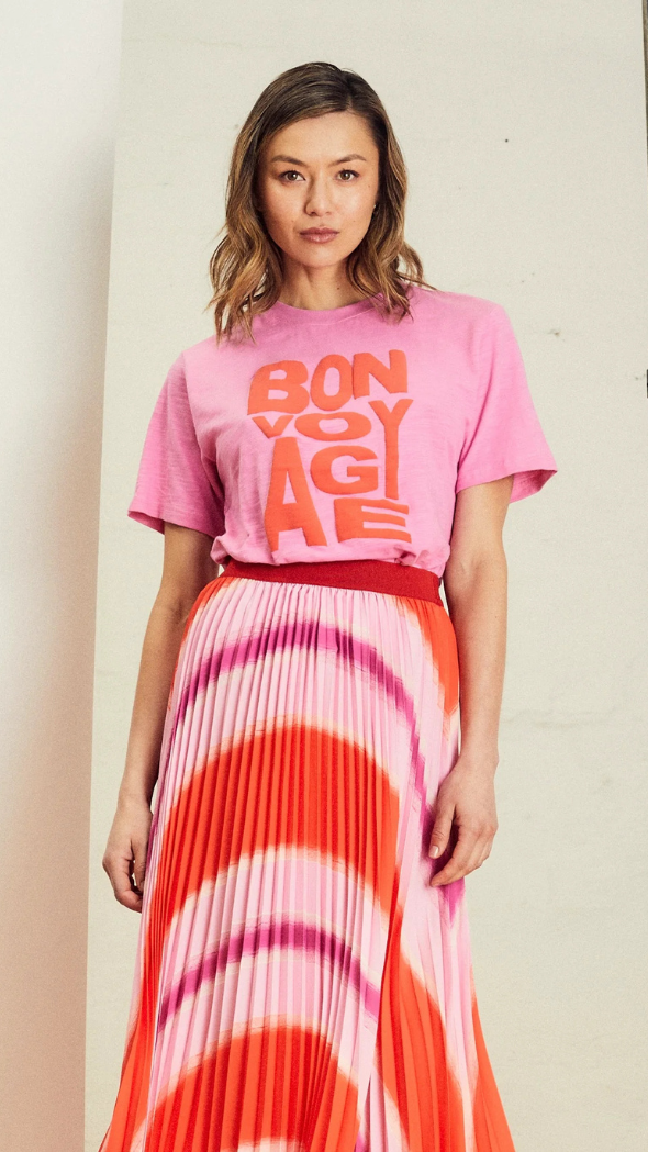orange and pink relaxed fit t-shirt with bon voyage wording