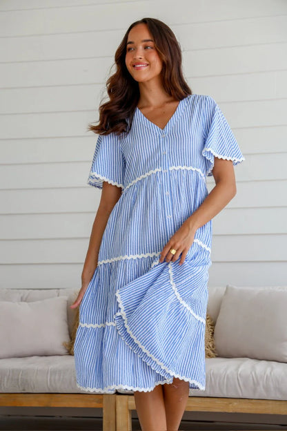 Rosalie Dress - Blue Stripe